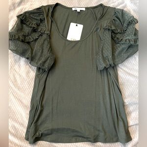 Olive green large lace sleeve top